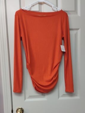 Free People Bright Orange Long Sleeve Boatneck Top 🧡
